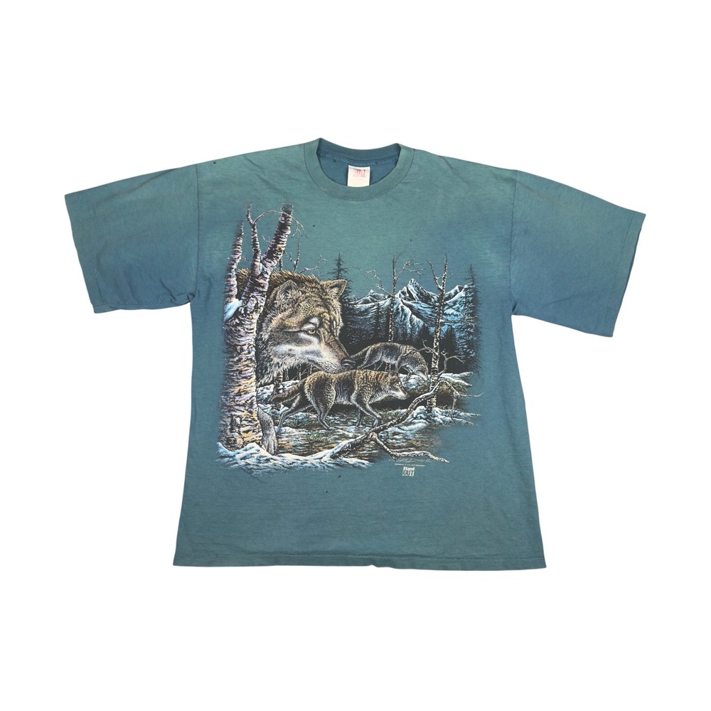 Vtg‎ 90s Wolf Graphic T-Shirt Men's XL Stand Out Designs Distressed Faded Tee